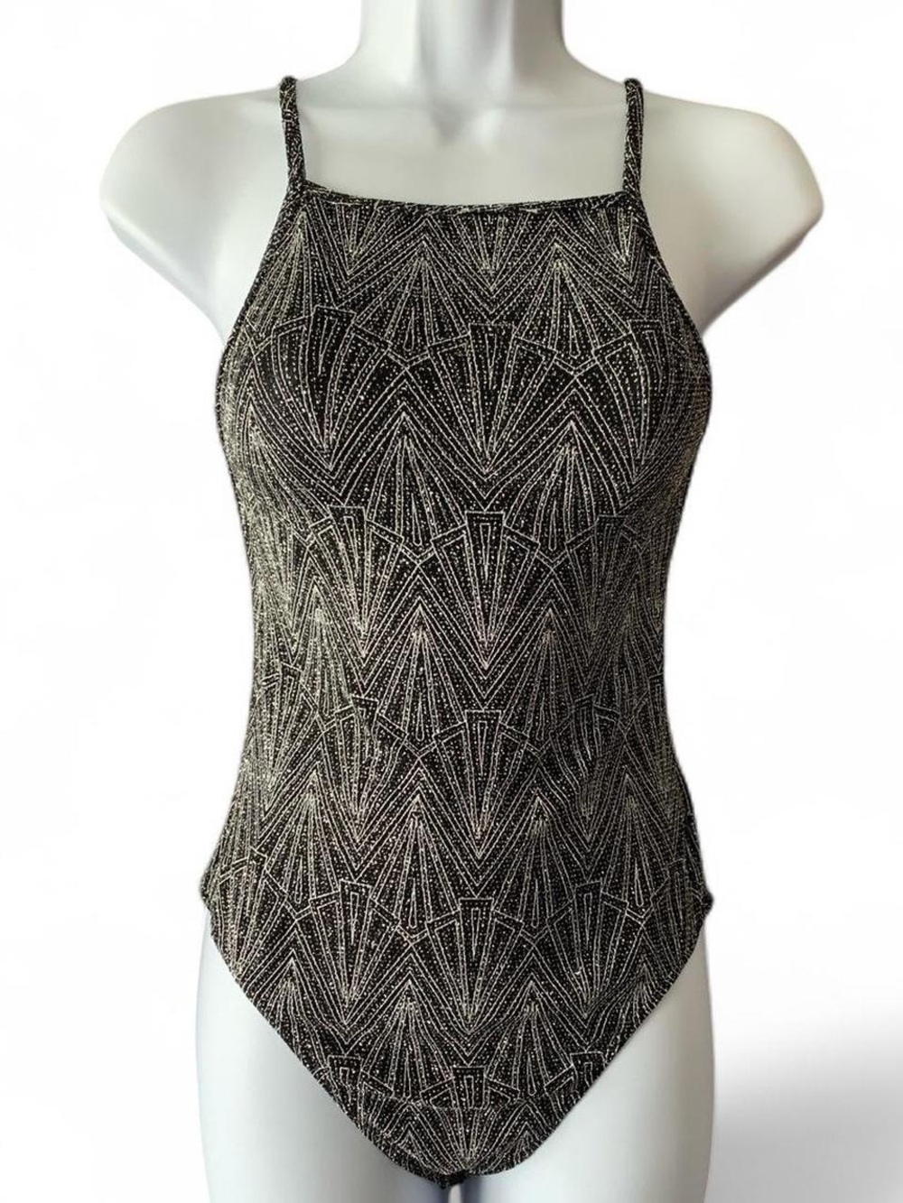 H&M Black and Silver Geo-Print Bodysuit size small